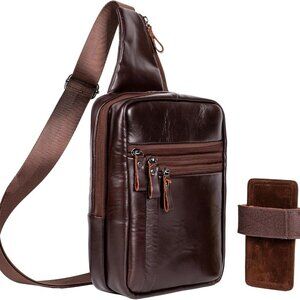 Elegant Buffalo Leather Tactical Sling Bag for Men - Adjustable Comfort & Style